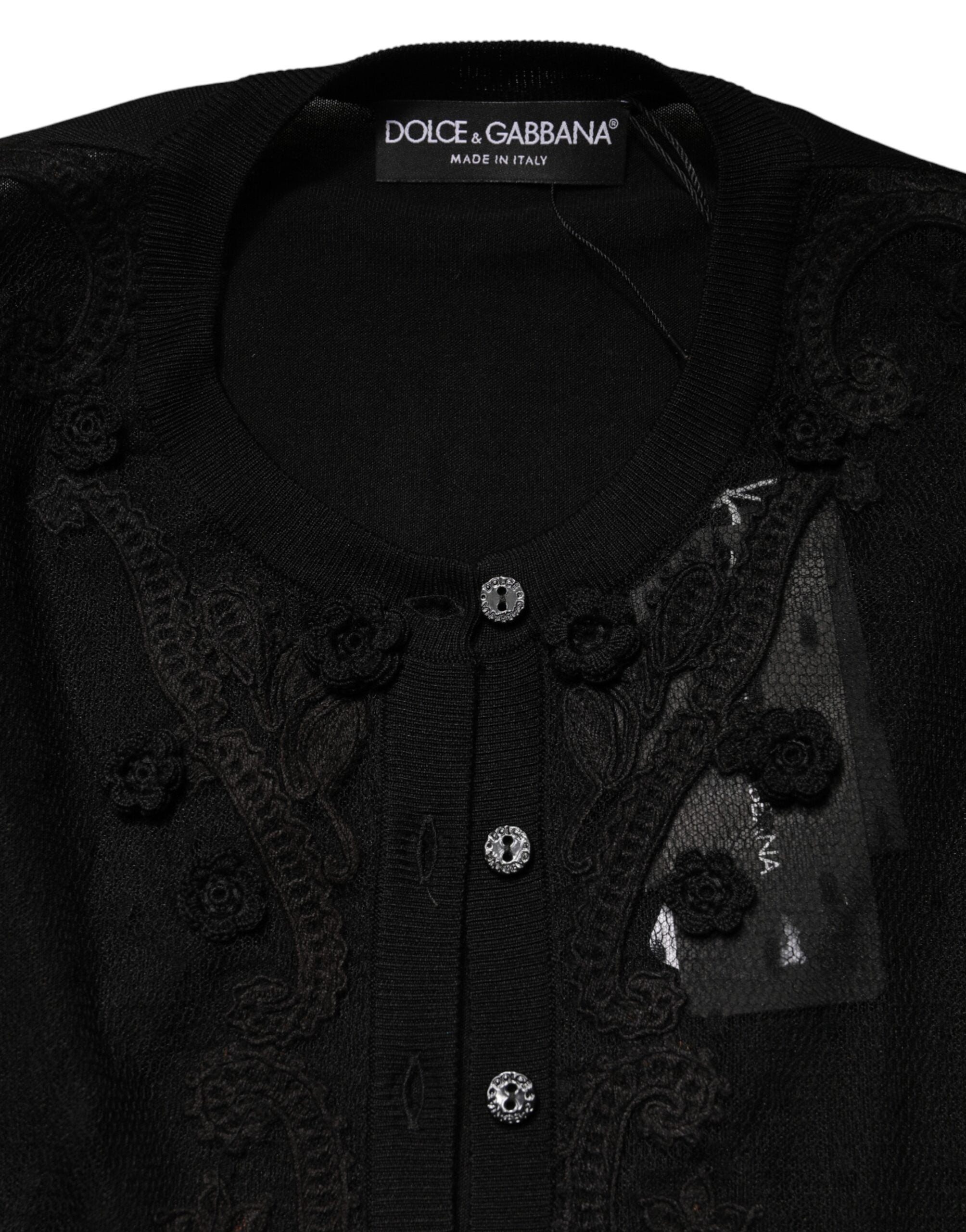 Black Sheer Button Down Cardigan Sweater