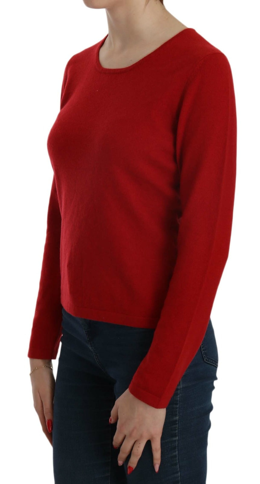Maglione pullover girocollo rosso in cashmere