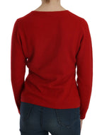 Maglione pullover girocollo rosso in cashmere