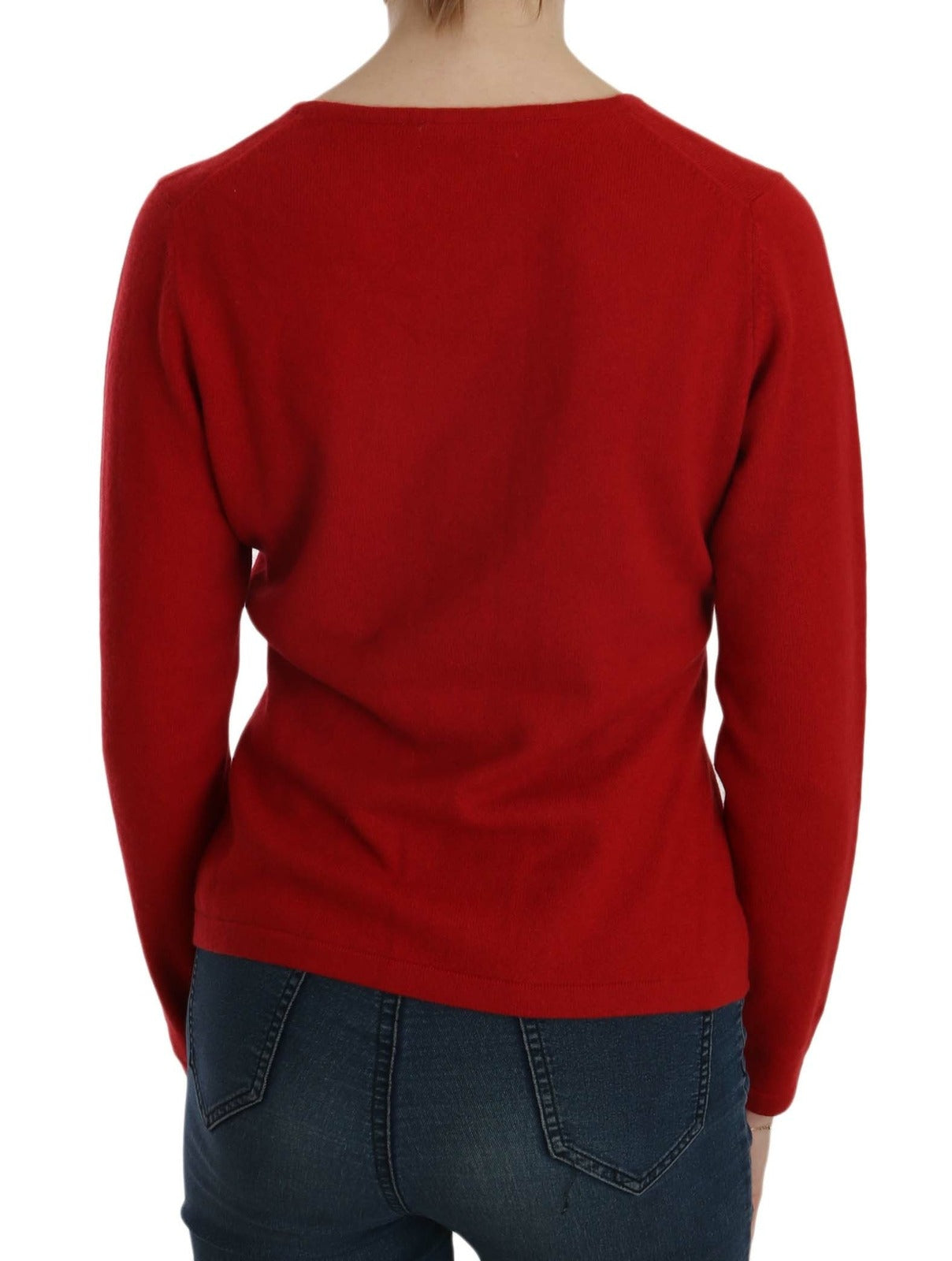 Maglione pullover girocollo rosso in cashmere