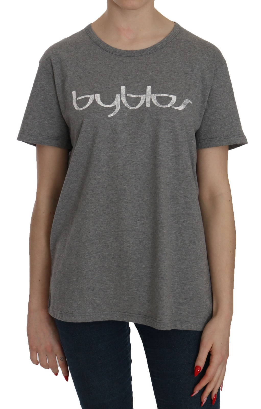 Cotton Grey Short Sleeve Round Neck Top T-shirt Blouse