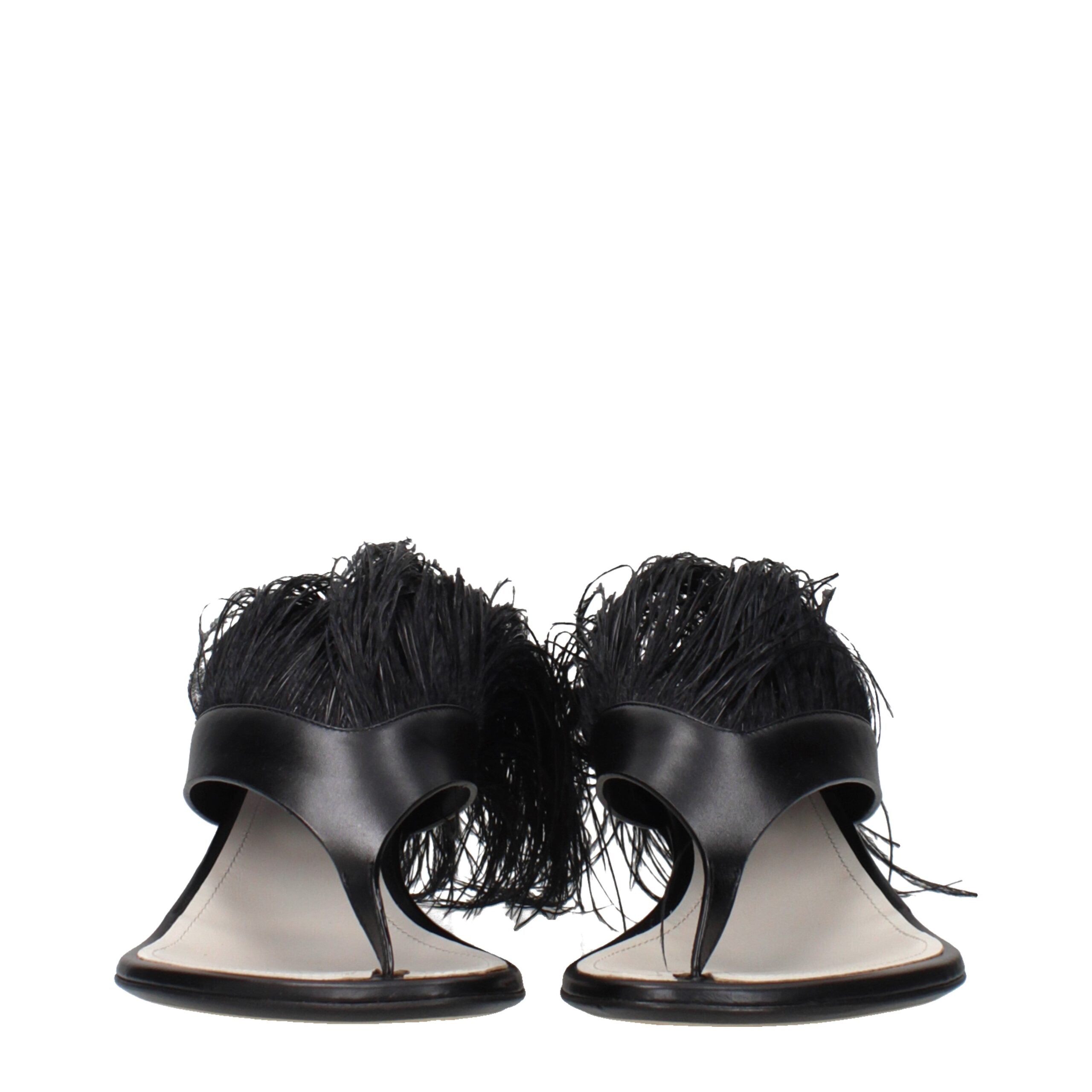 Black Leather Flip-Flop Sandals