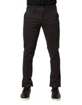Dark Brown Cotton Stretch Skinny Mid Waist Men Trouser Pants