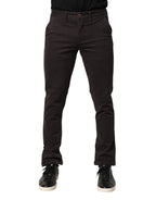 Dark Brown Cotton Stretch Skinny Mid Waist Men Trouser Pants