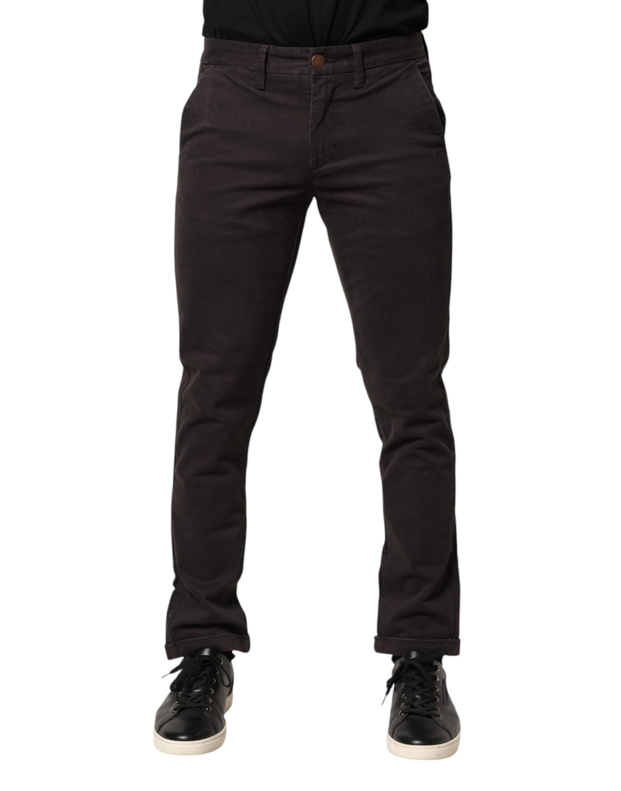 Dark Brown Cotton Stretch Skinny Mid Waist Men Trouser Pants