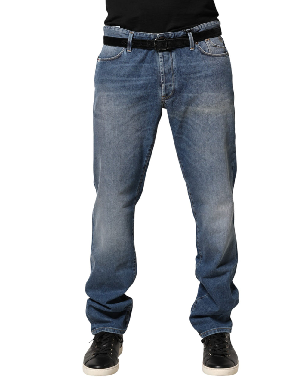 Blaue gewaschene Mid-Waist Straight Denim-Jeans für Herren