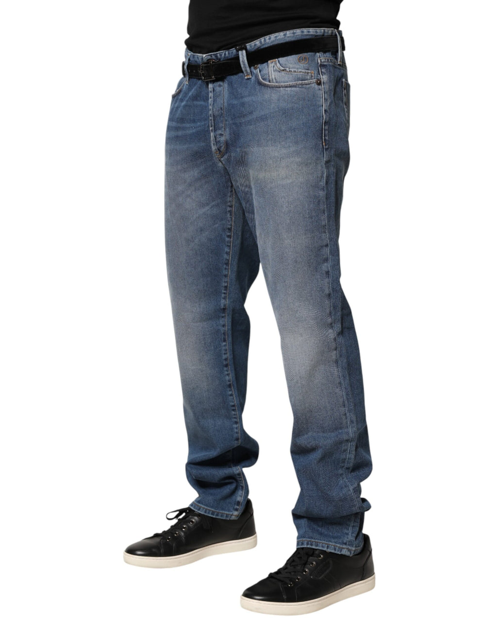 Blaue gewaschene Mid-Waist Straight Denim-Jeans für Herren