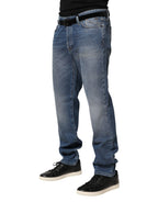 Blaue gewaschene Mid-Waist Straight Denim-Jeans für Herren