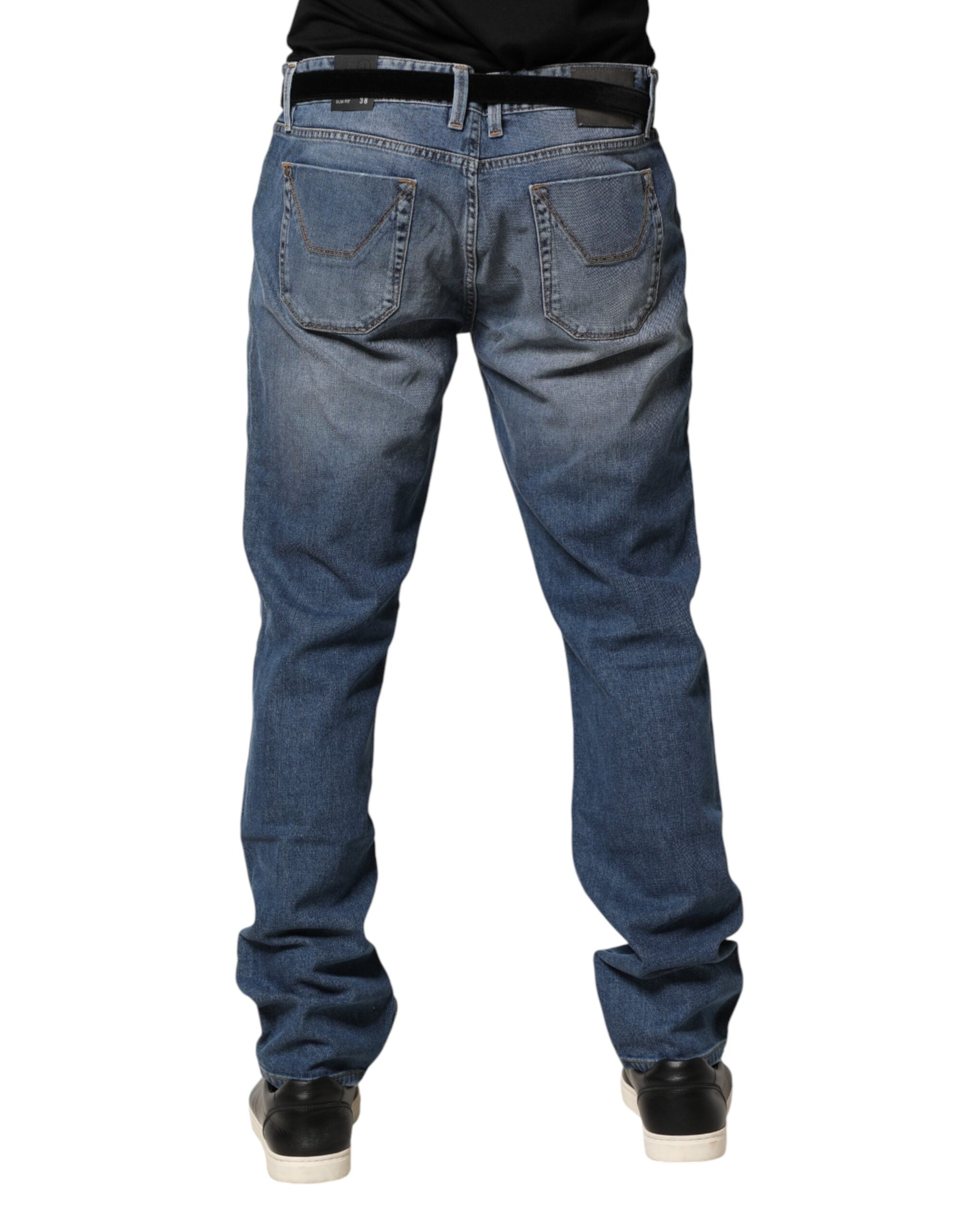 Blaue gewaschene Mid-Waist Straight Denim-Jeans für Herren