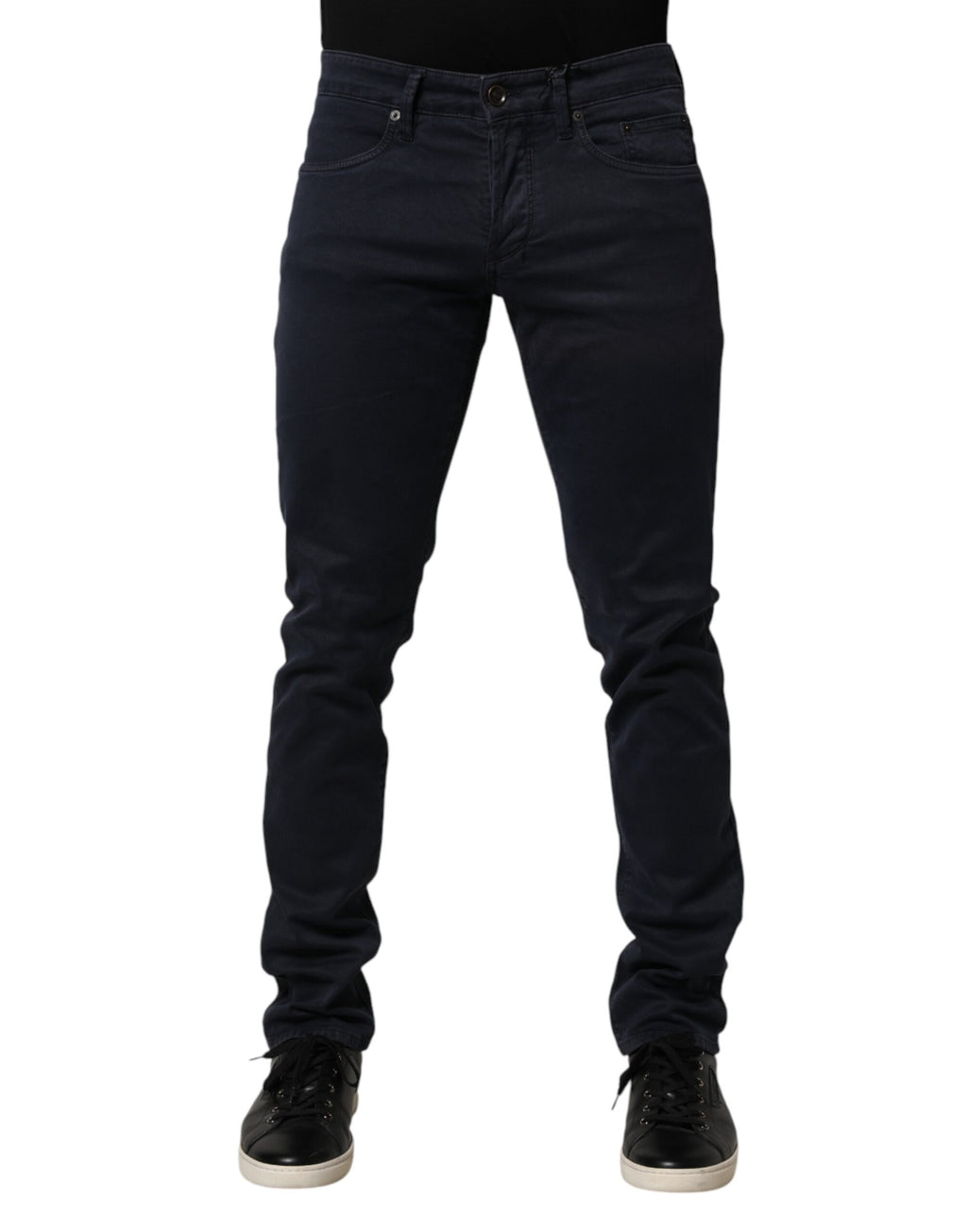 Schwarze Herren Skinny Jeans aus Baumwoll-Denim mit mittlerer Bundhöhe