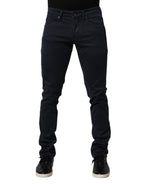 Schwarze Herren Skinny Jeans aus Baumwoll-Denim mit mittlerer Bundhöhe