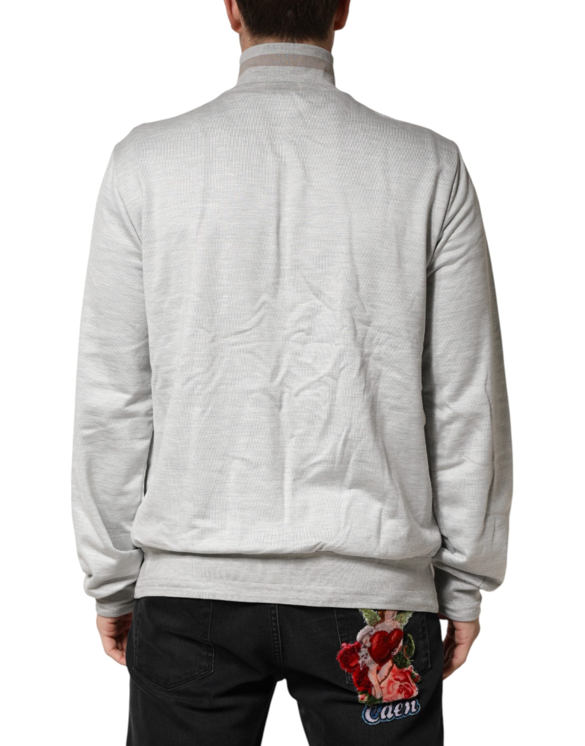 Hellgraue Baumwoll-Strickjacke mit Reißverschluss