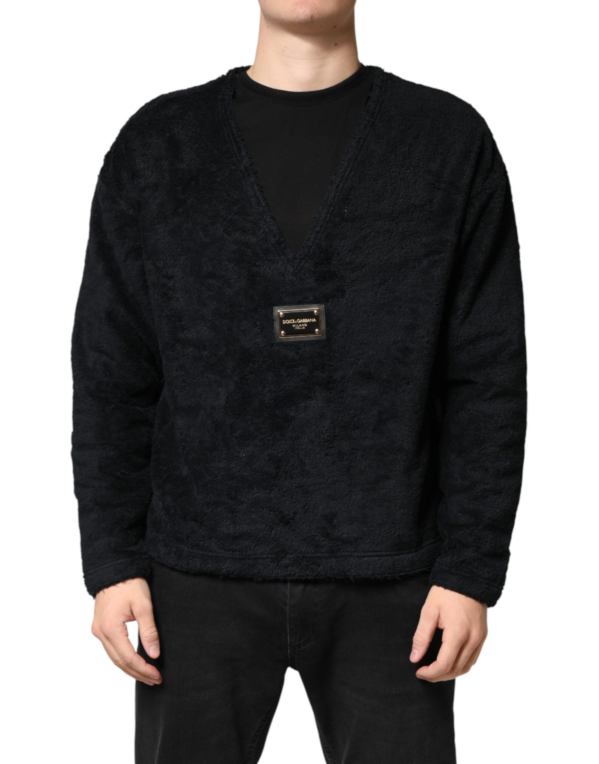 Schwarzer Herren-V-Ausschnitt-Pullover aus Baumwolle