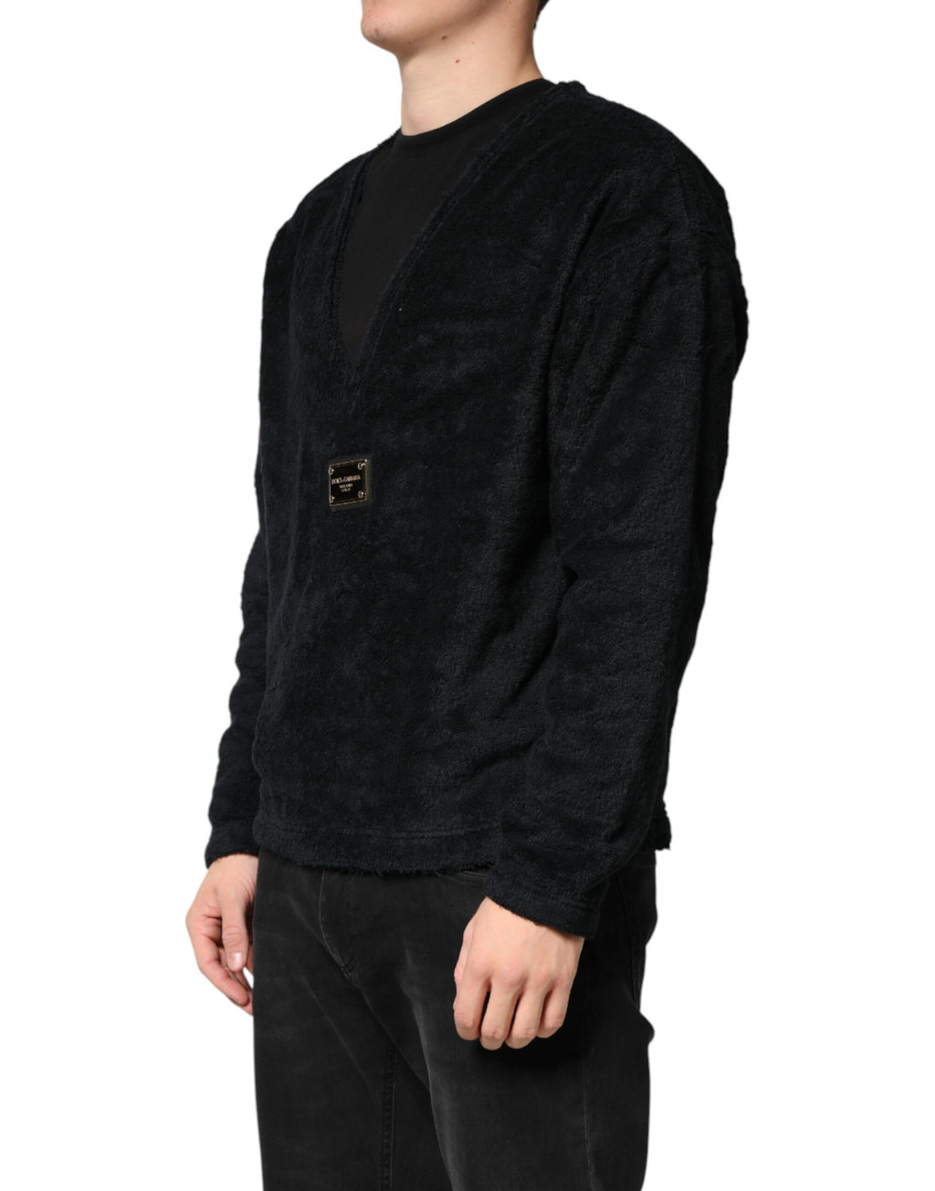 Schwarzer Herren-V-Ausschnitt-Pullover aus Baumwolle