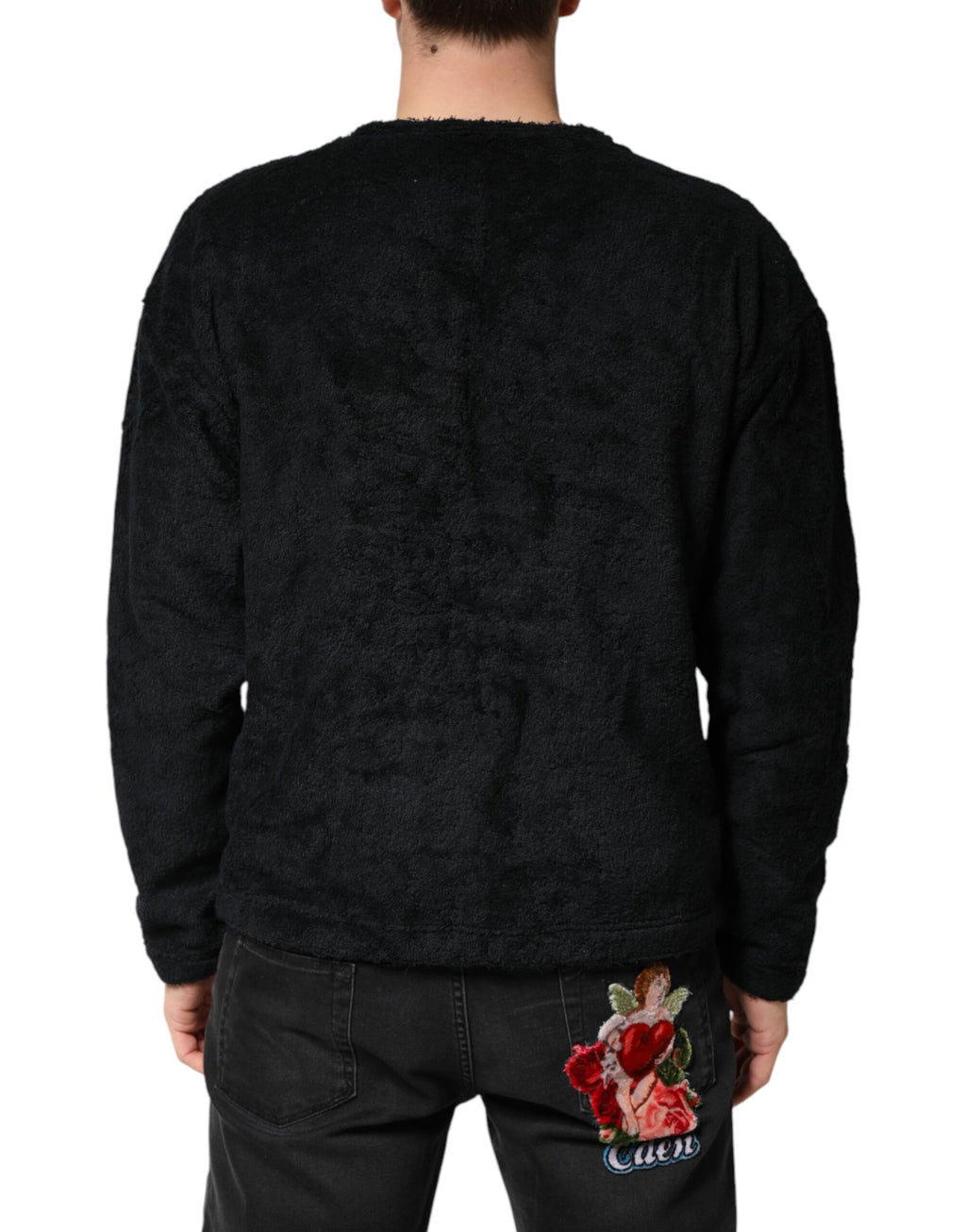 Schwarzer Herren-V-Ausschnitt-Pullover aus Baumwolle