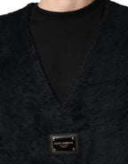 Schwarzer Herren-V-Ausschnitt-Pullover aus Baumwolle
