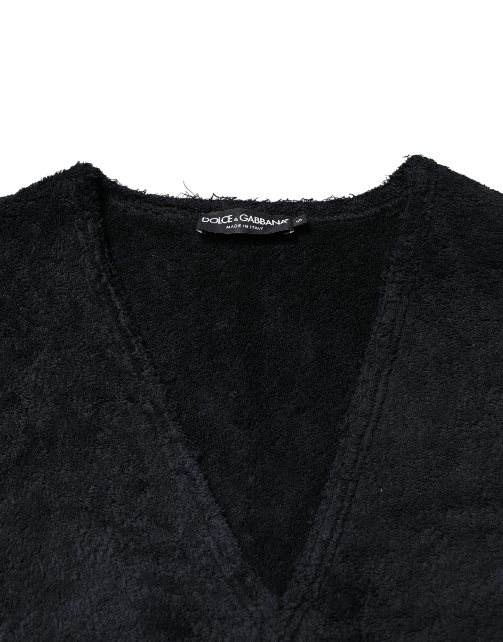 Schwarzer Herren-V-Ausschnitt-Pullover aus Baumwolle