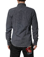 Camicia da Uomo di Jeans a Maniche Lunghe con Bottoni Blu Bianco