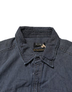 Camicia da Uomo di Jeans a Maniche Lunghe con Bottoni Blu Bianco