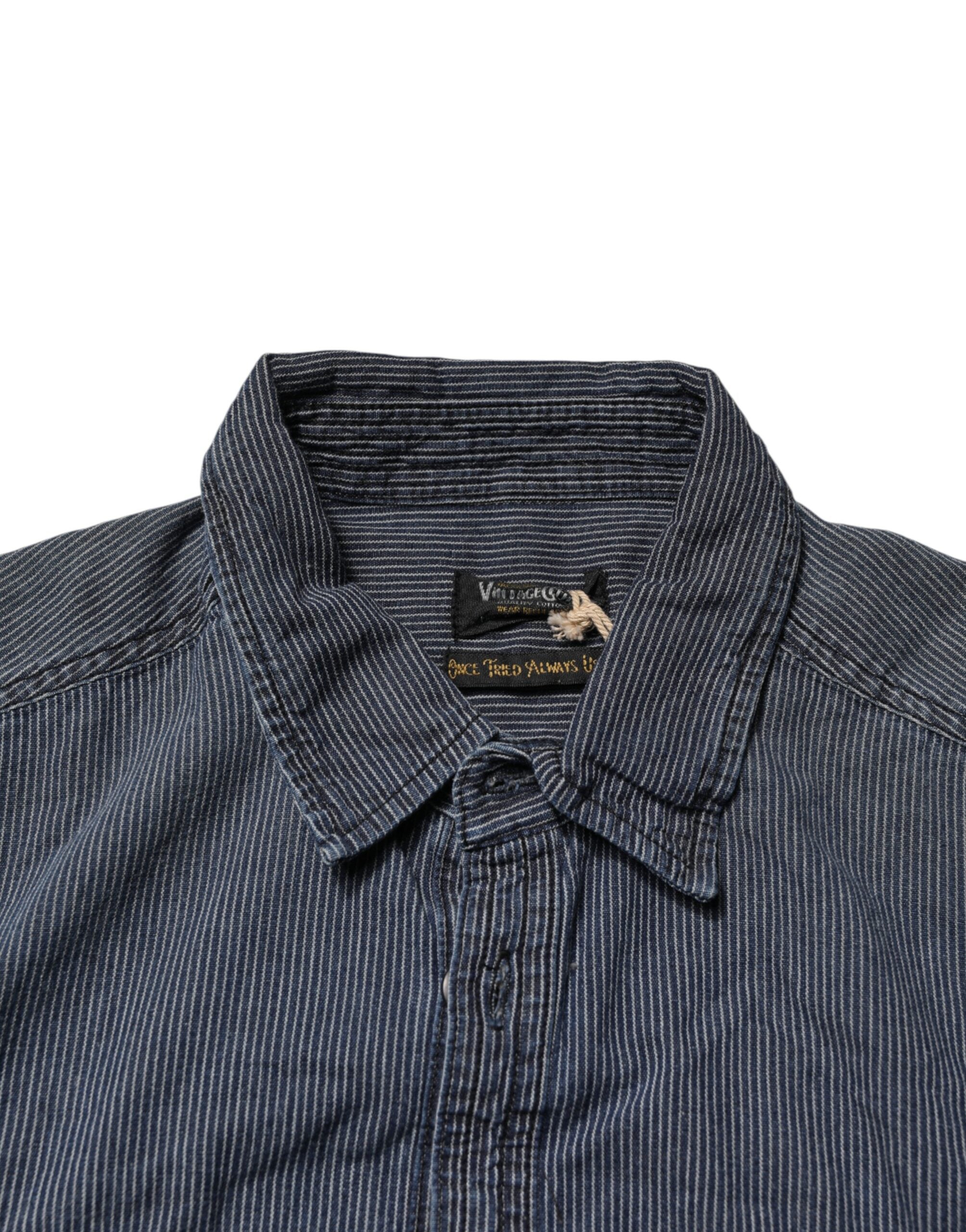 Camicia da Uomo di Jeans a Maniche Lunghe con Bottoni Blu Bianco