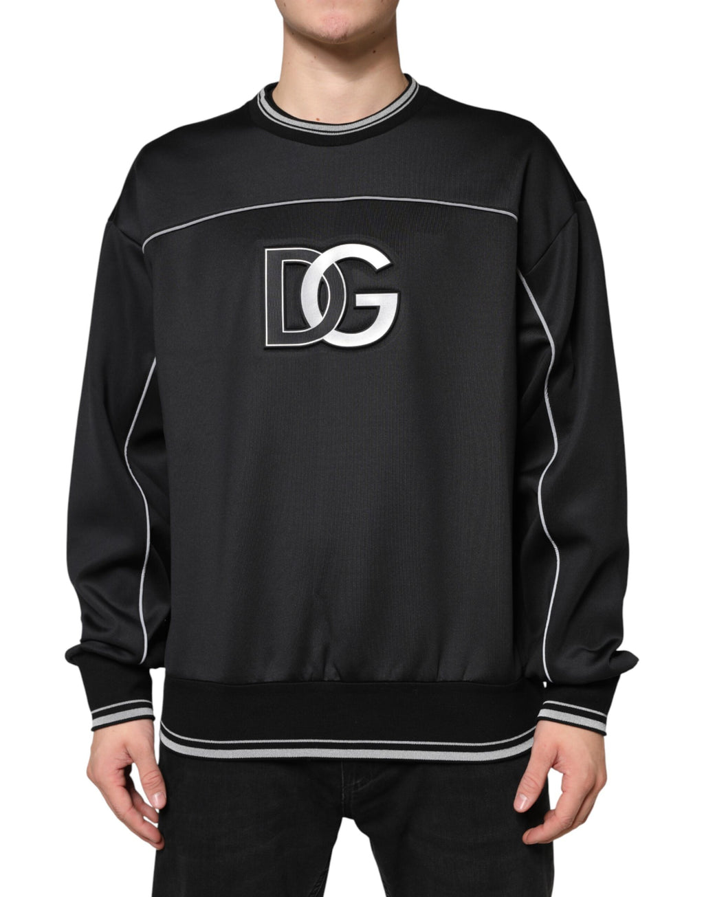 Schwarzes Crew-Neck-Sweatshirt mit DG-Logo