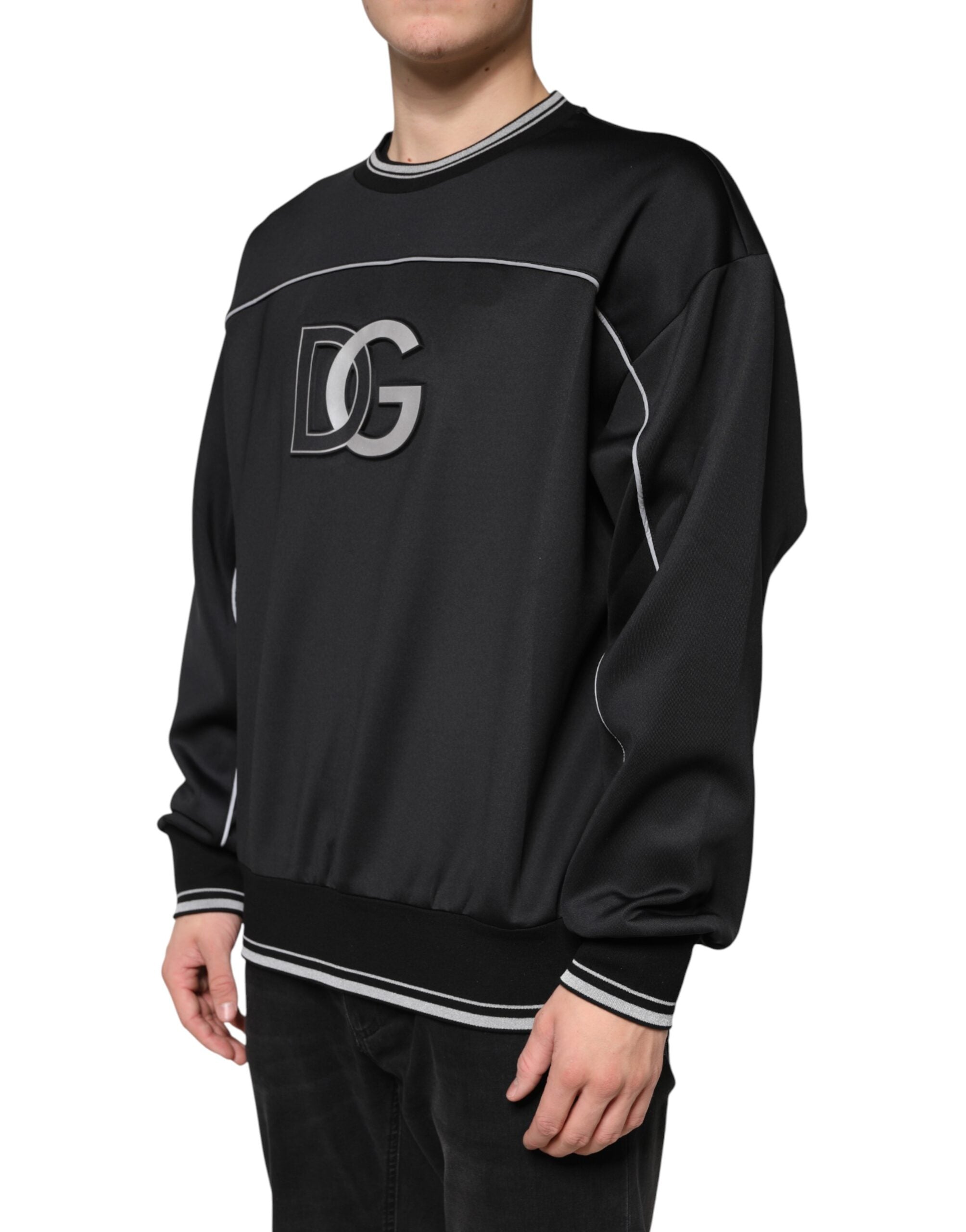 Schwarzes Crew-Neck-Sweatshirt mit DG-Logo
