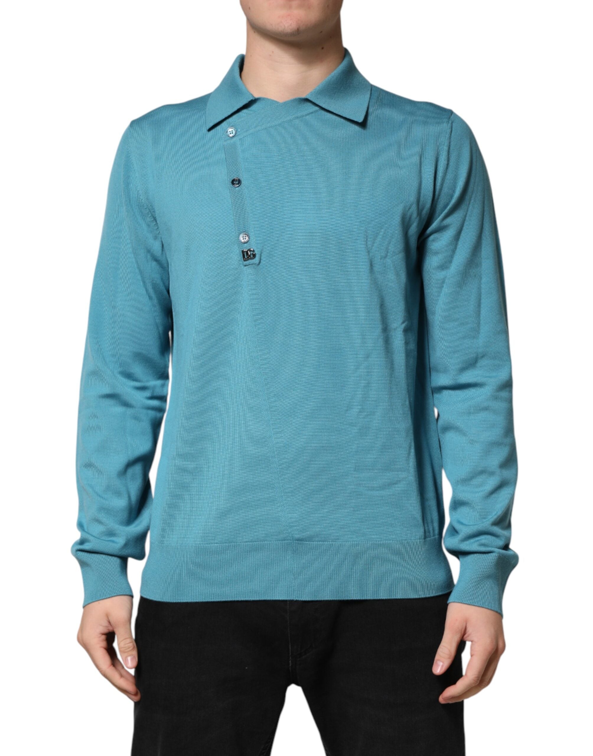 Petrolfarbener Woll-Polopullover mit Kragen