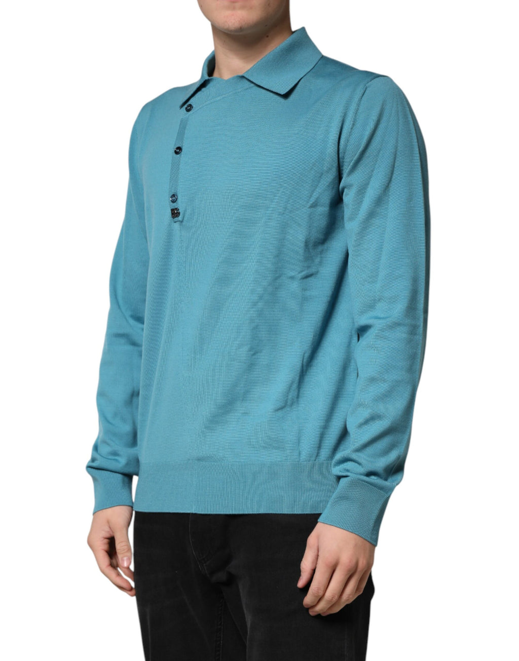 Petrolfarbener Woll-Polopullover mit Kragen