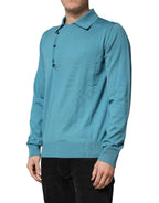 Petrolfarbener Woll-Polopullover mit Kragen