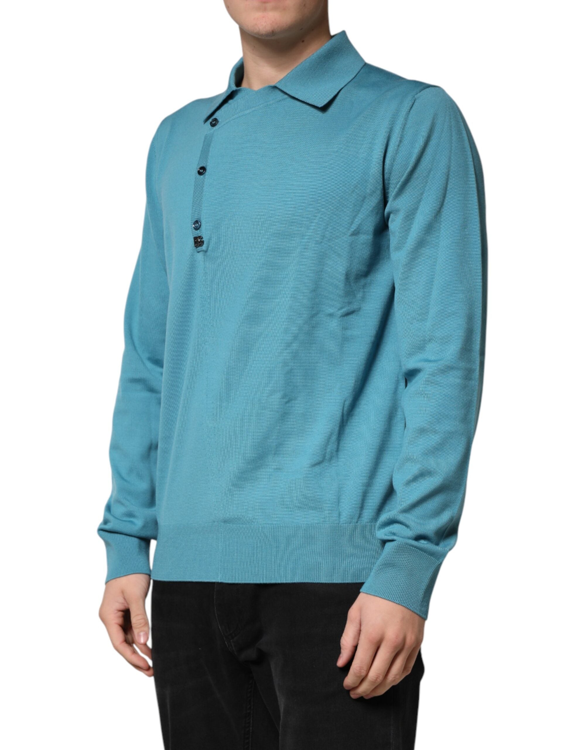 Petrolfarbener Woll-Polopullover mit Kragen