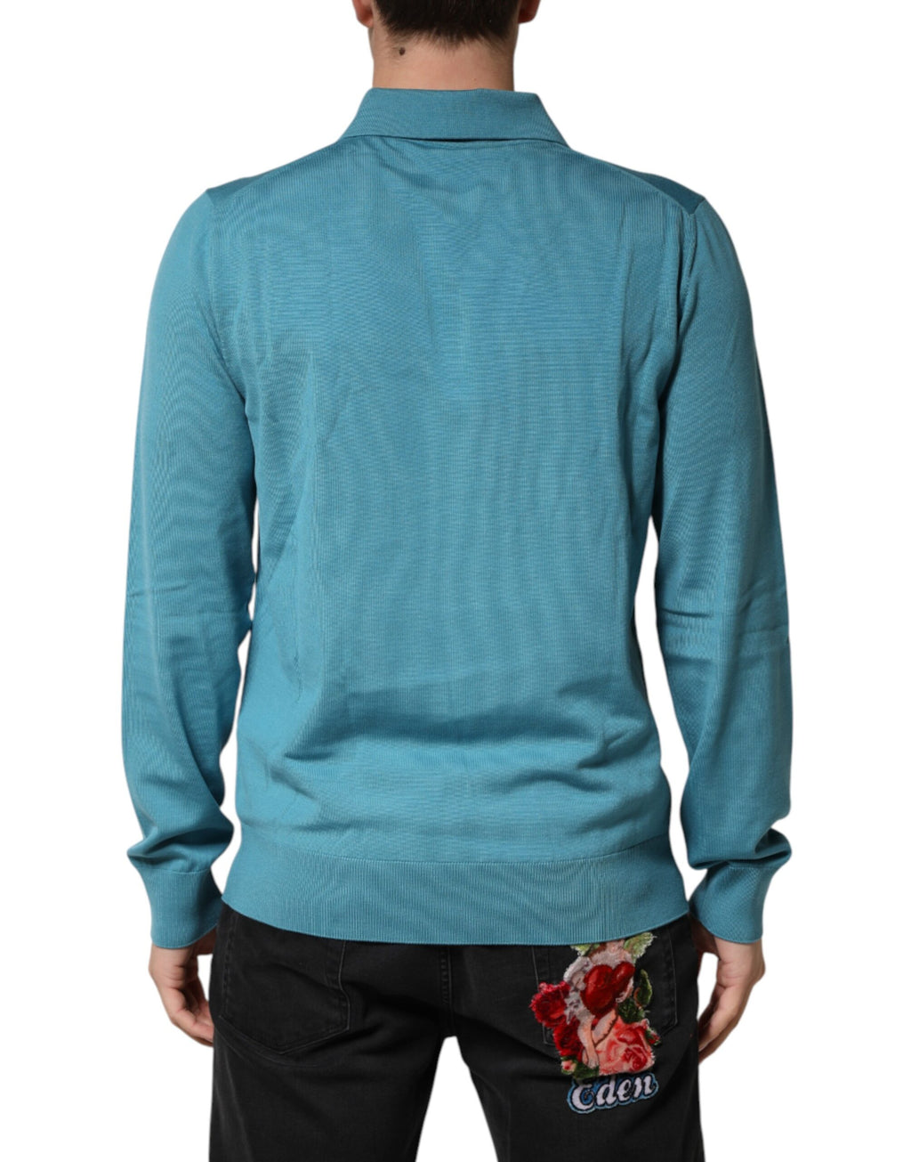 Petrolfarbener Woll-Polopullover mit Kragen