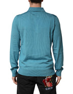 Petrolfarbener Woll-Polopullover mit Kragen