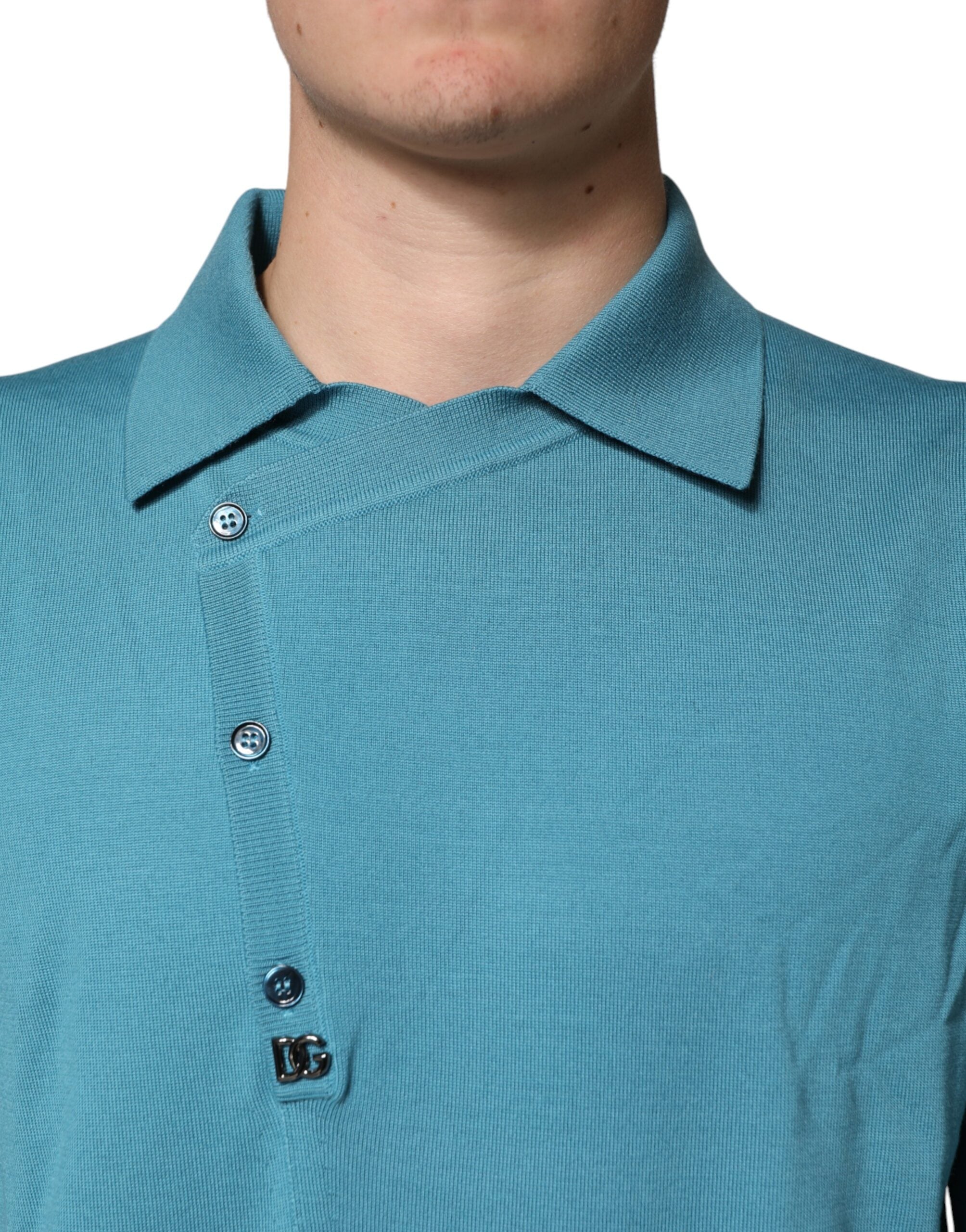 Petrolfarbener Woll-Polopullover mit Kragen