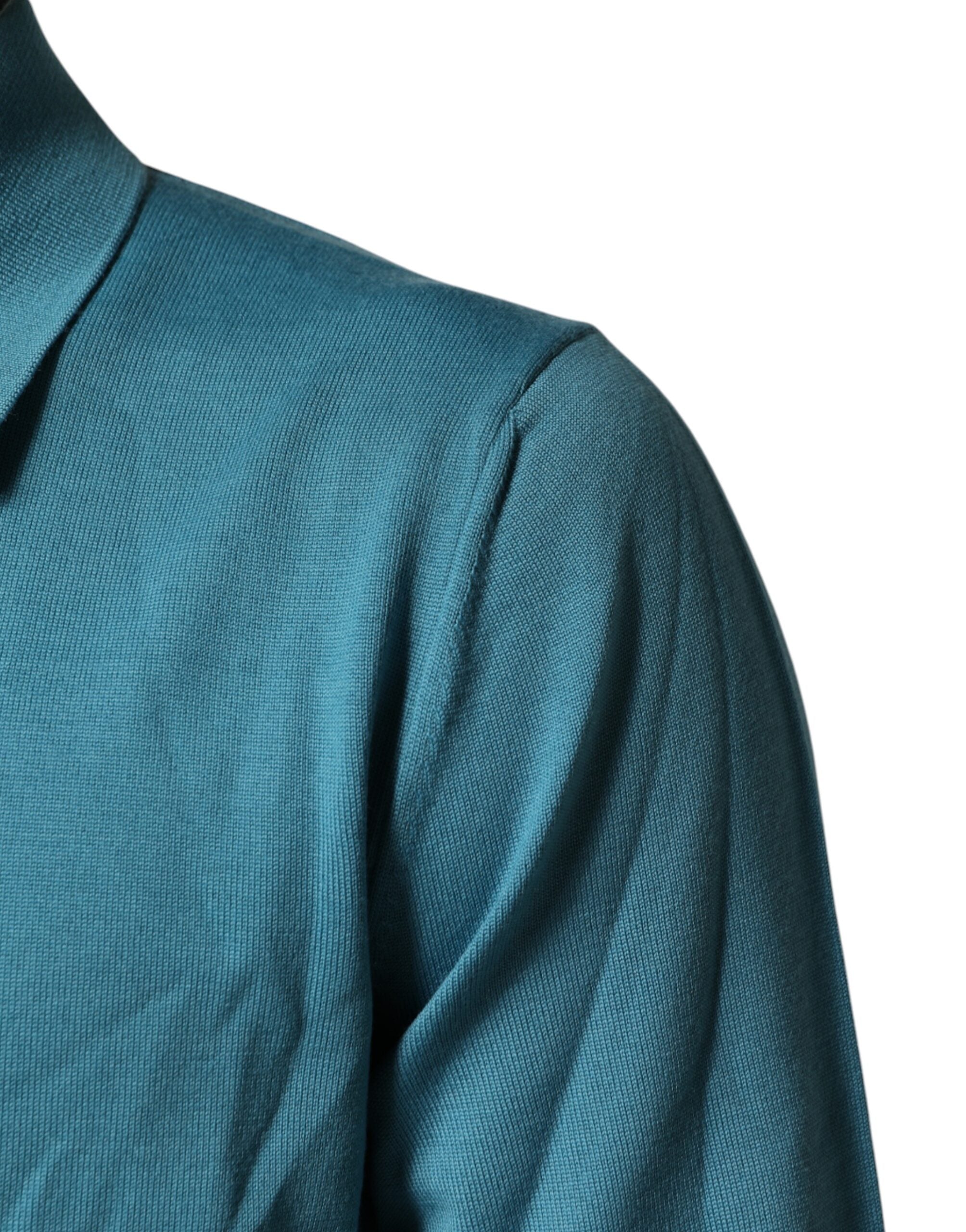 Petrolfarbener Woll-Polopullover mit Kragen