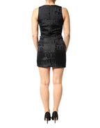 Schwarzes, ärmelloses 2-teiliges Kleid aus Jacquard mit tiefem V-Ausschnitt