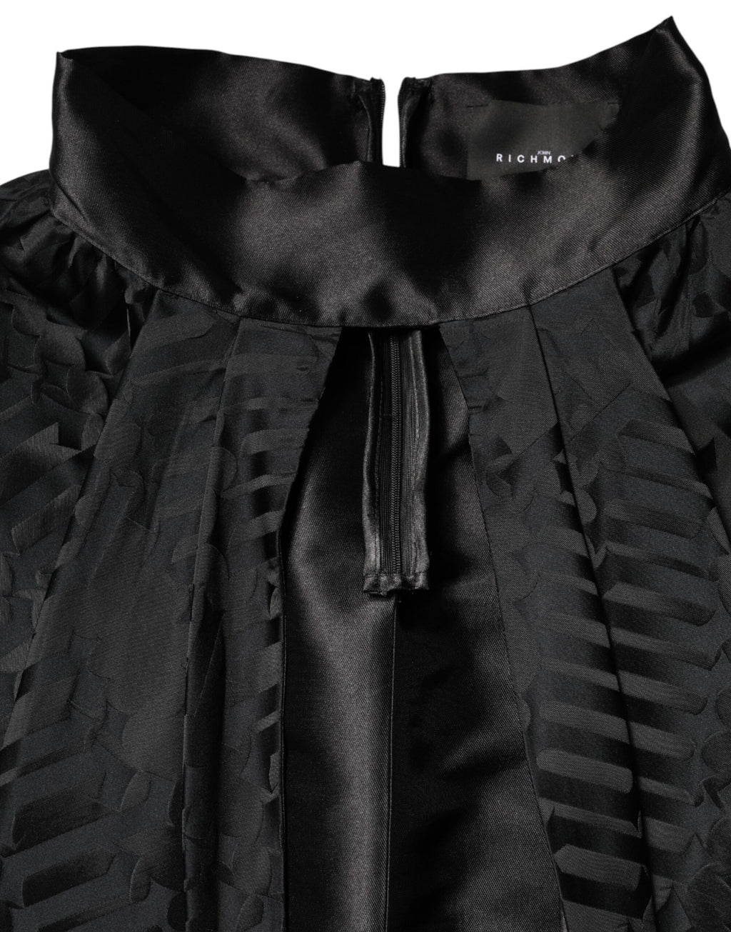 Schwarzes, ärmelloses 2-teiliges Kleid aus Jacquard mit tiefem V-Ausschnitt