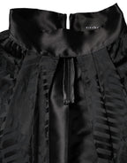Schwarzes, ärmelloses 2-teiliges Kleid aus Jacquard mit tiefem V-Ausschnitt
