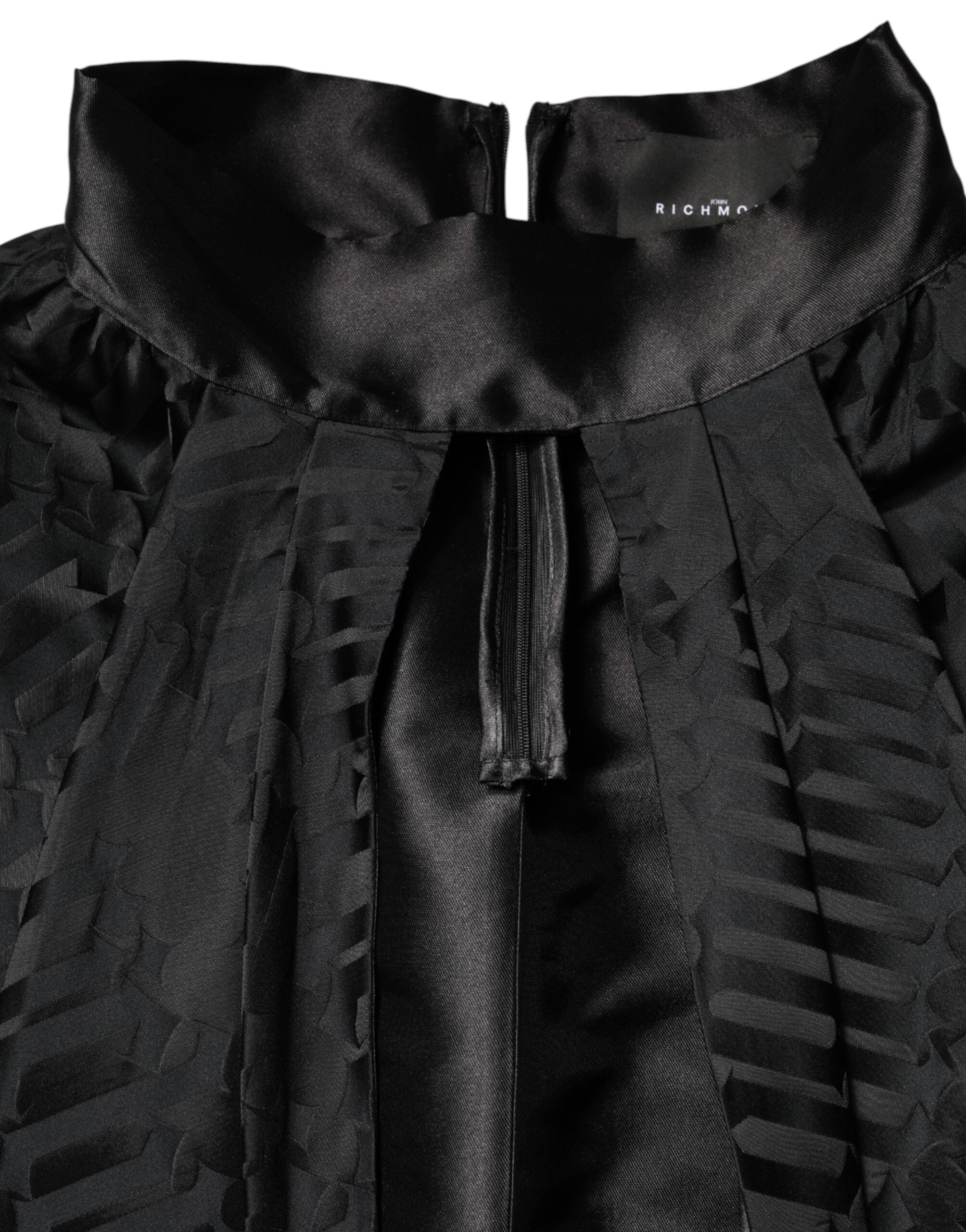 Schwarzes, ärmelloses 2-teiliges Kleid aus Jacquard mit tiefem V-Ausschnitt