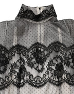 Black White Lace Silk Blend MaxiSheath Dress