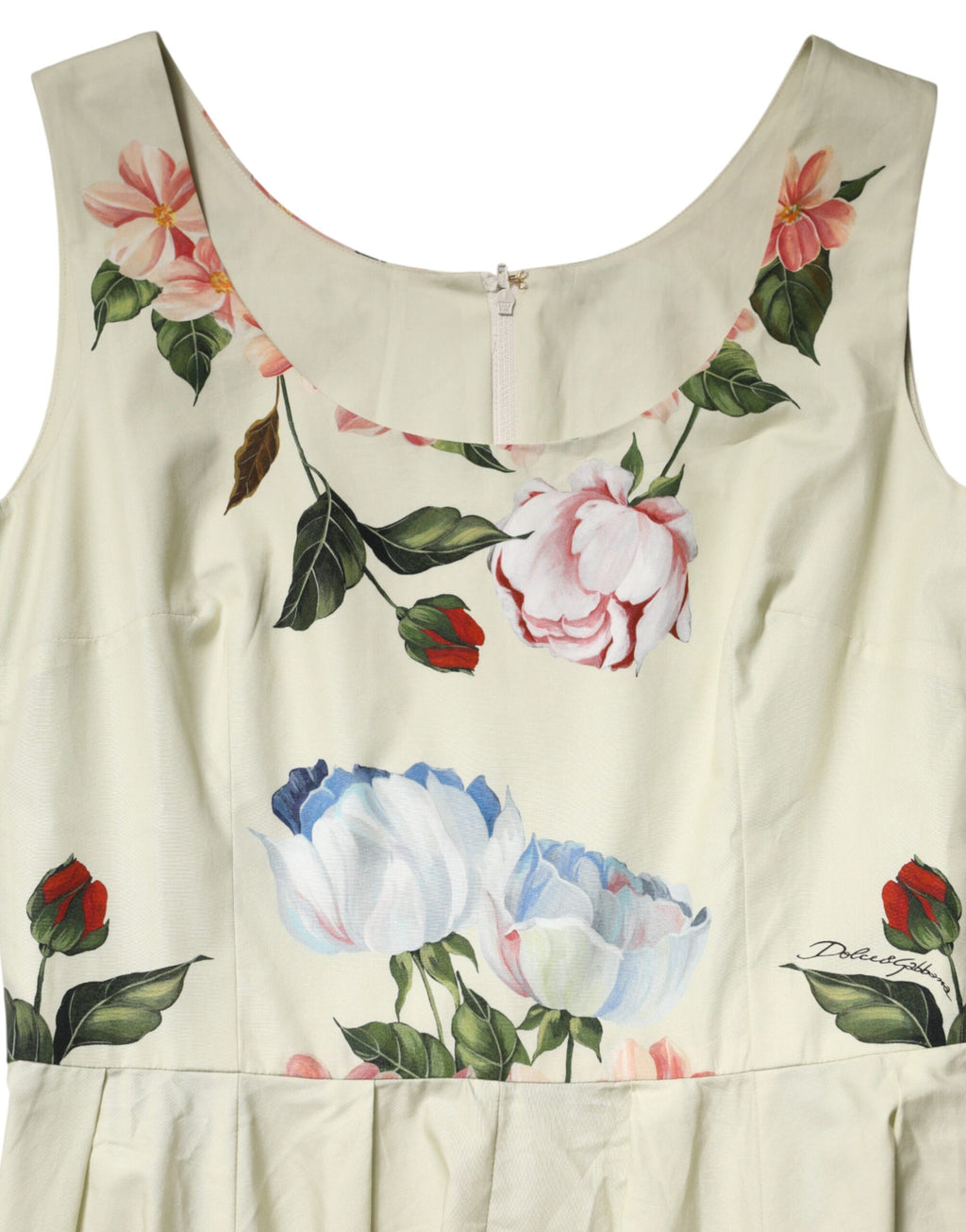 Beiges ärmelloses A-Linien-Kleid mit Blumenmuster
