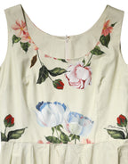 Beiges ärmelloses A-Linien-Kleid mit Blumenmuster