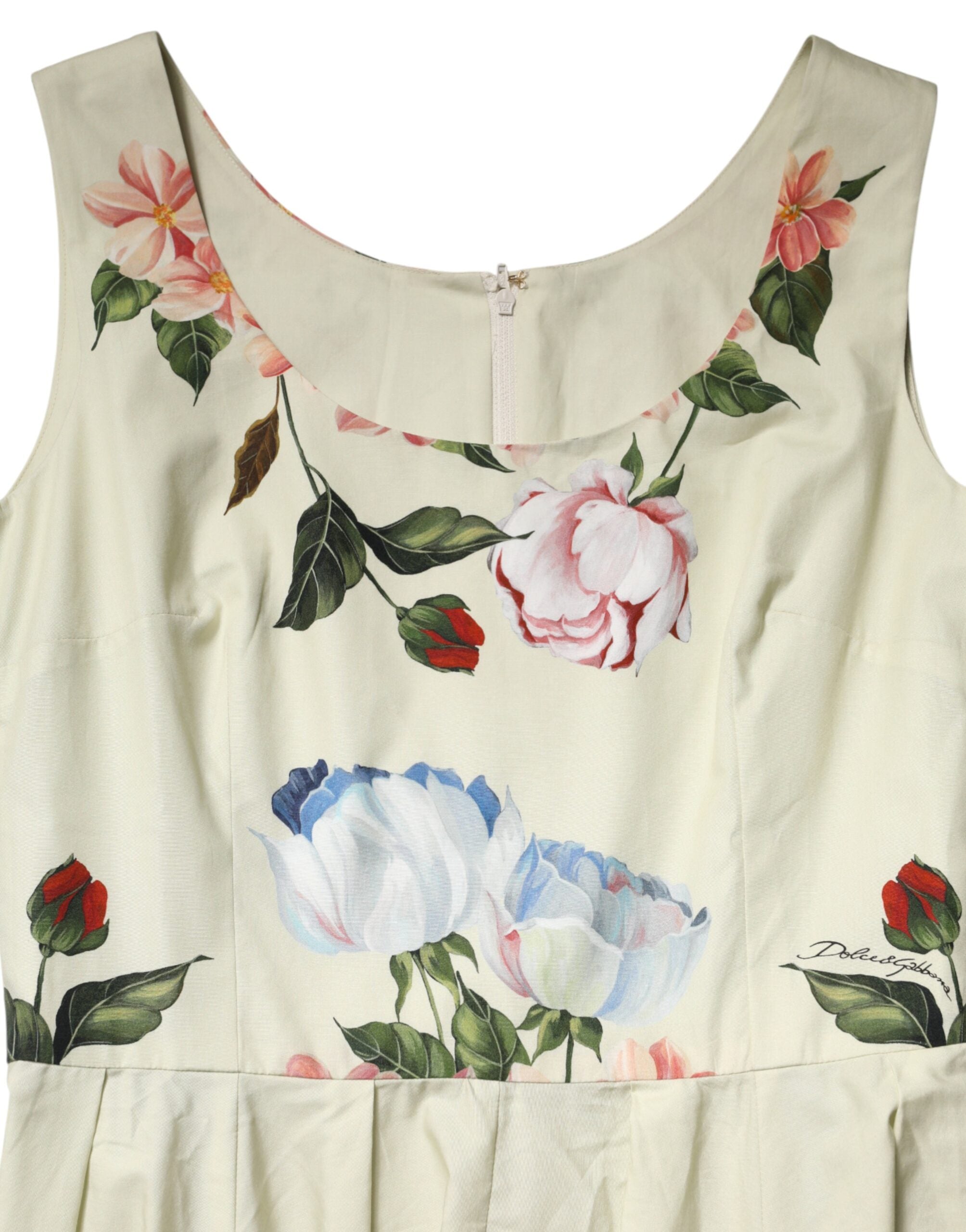 Beiges ärmelloses A-Linien-Kleid mit Blumenmuster