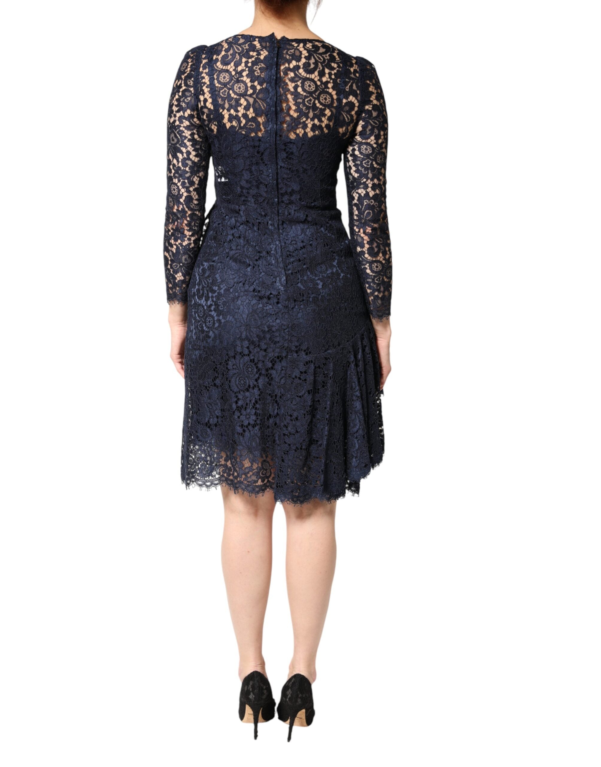 Blaues A-Linien-Kleid mit Rüschen und Knielänge
