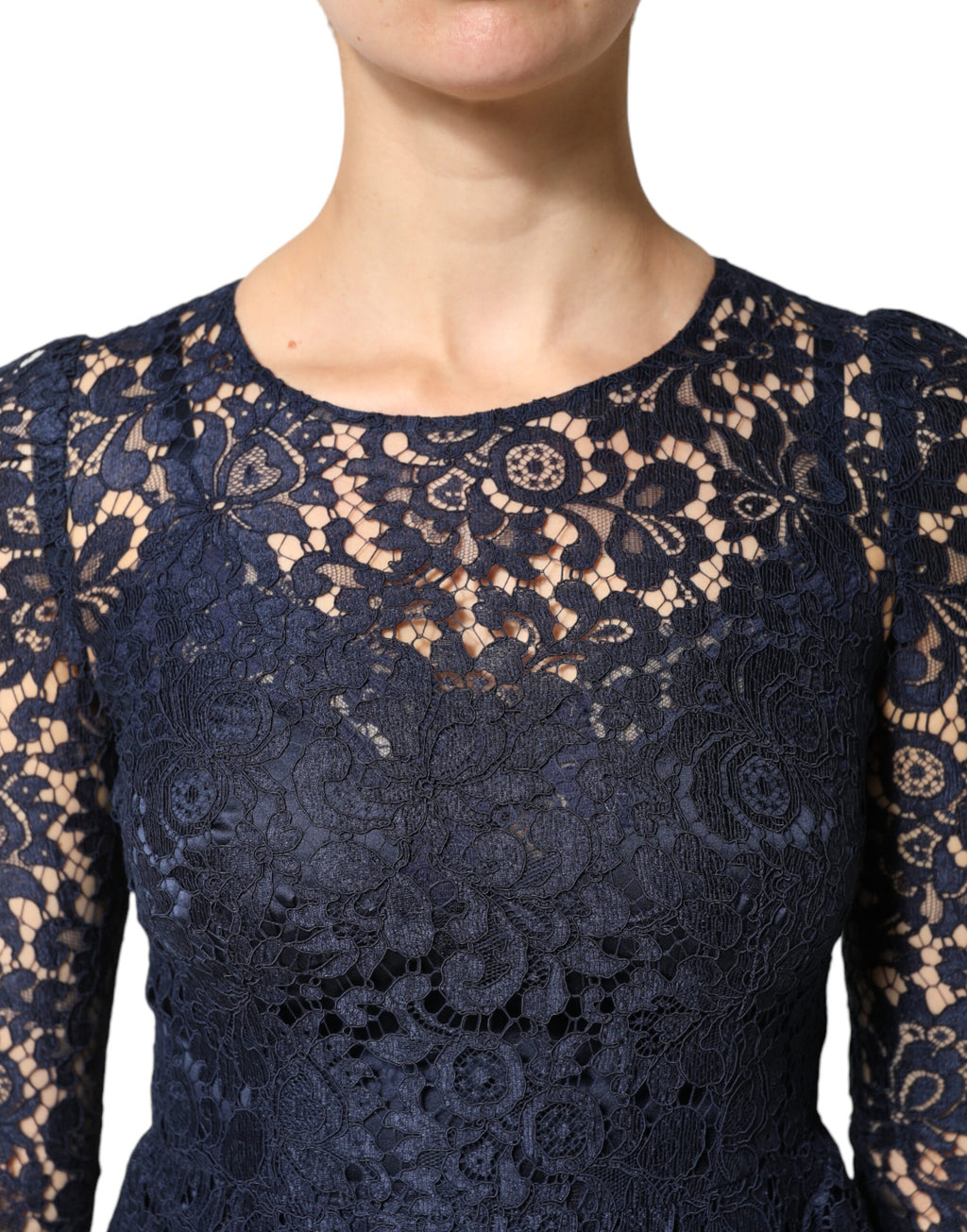 Blaues A-Linien-Kleid mit Rüschen und Knielänge