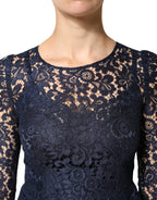 Blaues A-Linien-Kleid mit Rüschen und Knielänge