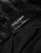 Schwarzes V-Ausschnitt Midikleid mit Raffungen und Spitzenborte