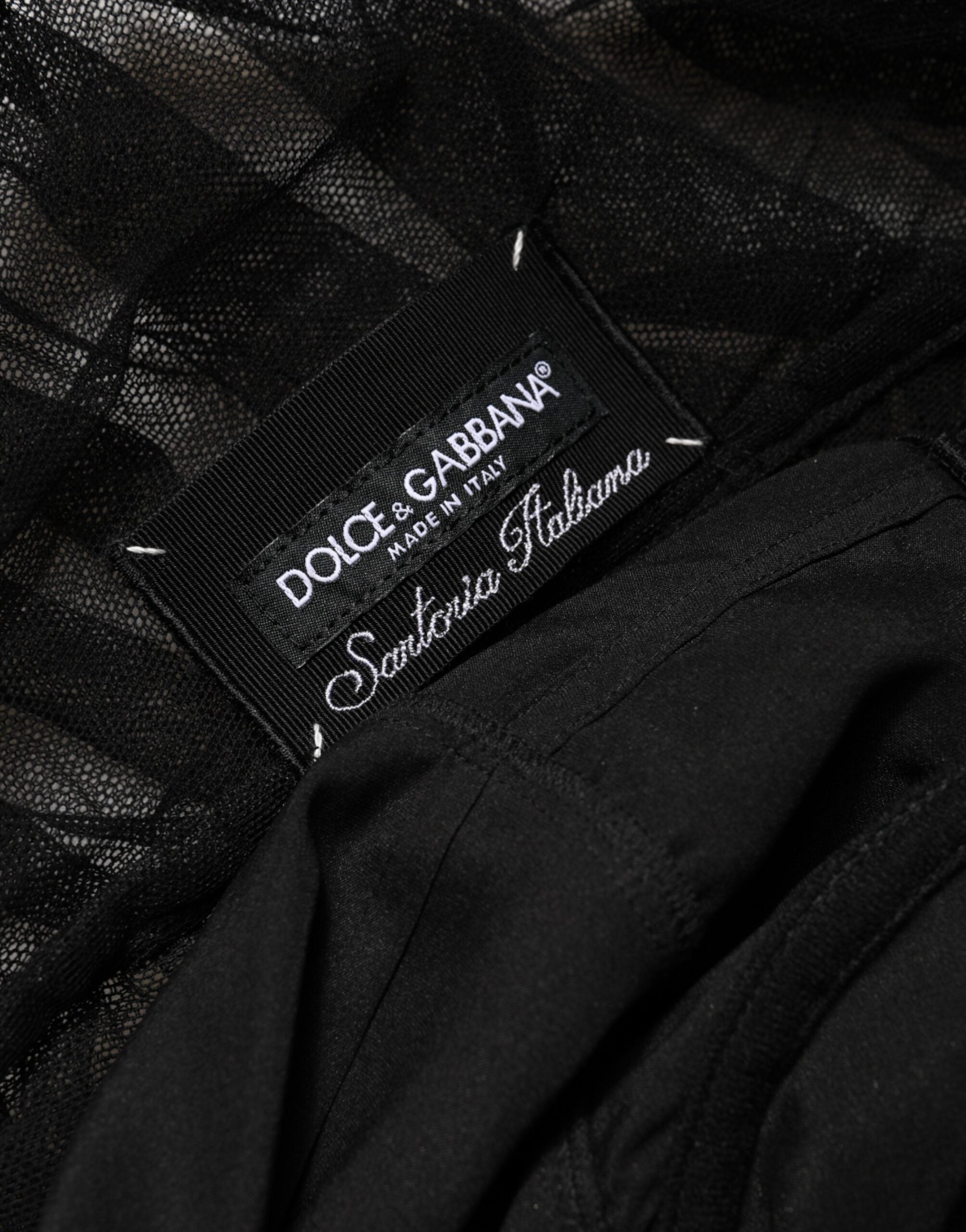Schwarzes V-Ausschnitt Midikleid mit Raffungen und Spitzenborte