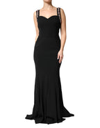 Abito lungo bodycon nero decorato