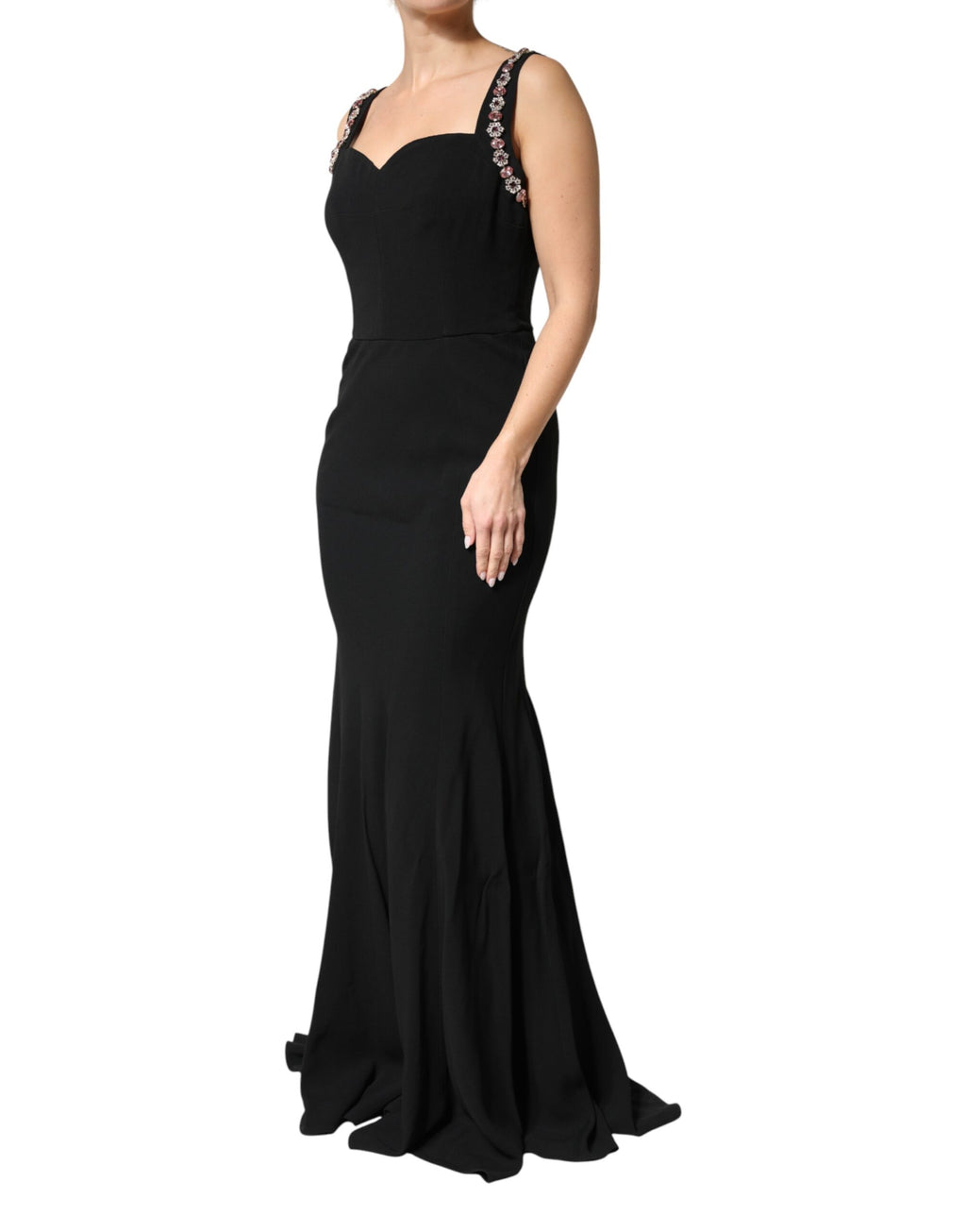 Abito lungo bodycon nero decorato