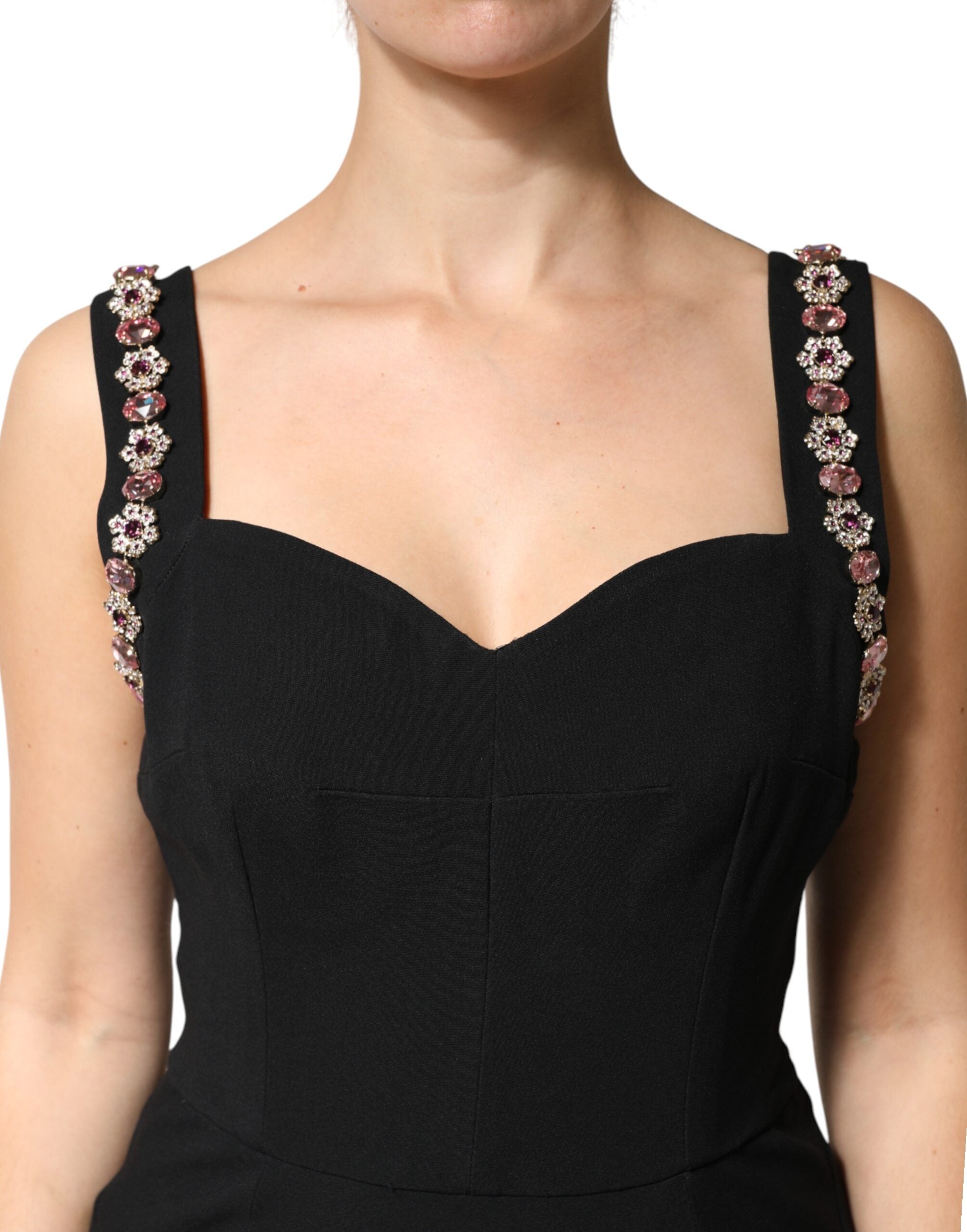 Abito lungo bodycon nero decorato